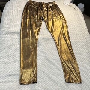 Sparkle & Fade Black Leggings with Gold Stitch Detail Sz S. 0759